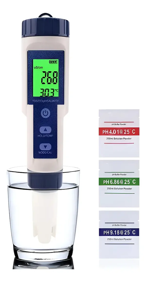 Medidor de pH TDS 5 en 1 para pH, TDS, EC, Sal y Temperatura