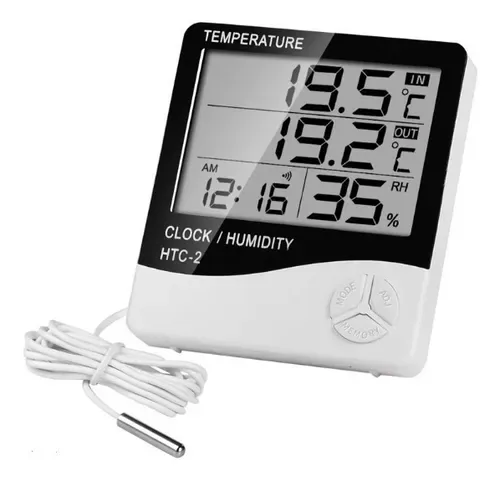 Termómetro Higrómetro Digital HTC-2 con Sonda Reloj+alarma