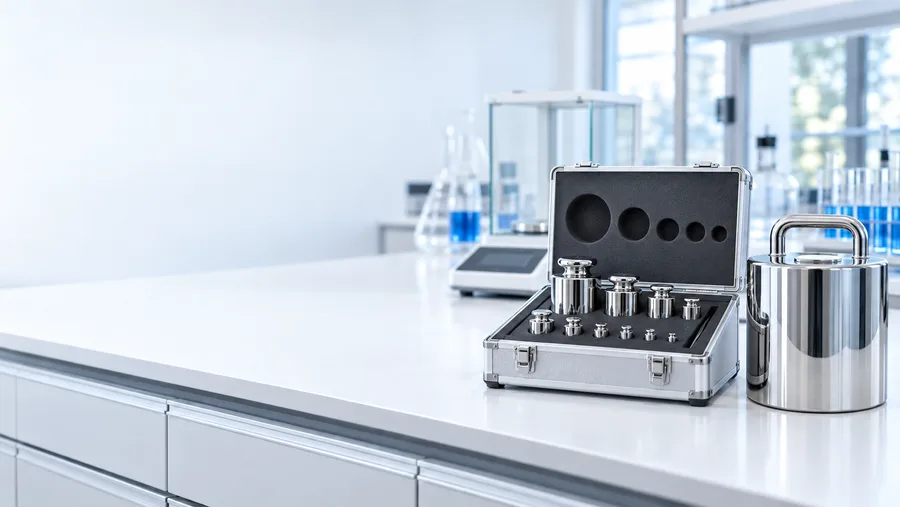 Balanza de precisión sobre mesón de laboratorio